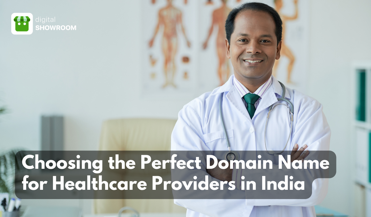 Smiling Indian doctor smiling and guiding on the steps to choose the perfect domain name for healthcare providing website on the internet.